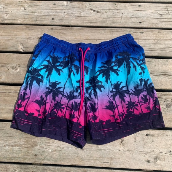 Marks & Spencer Palm Tree Sunset Swim Shorts – Size Large - Picture 2 of 8